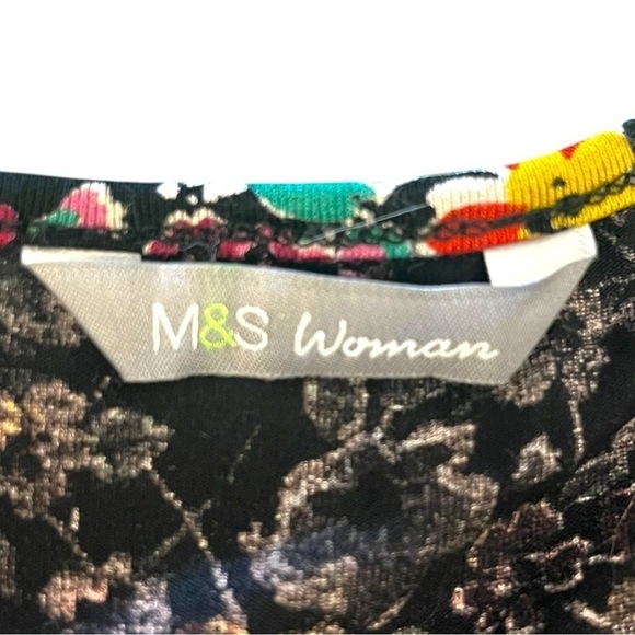 Marks & Spencer London Dark Romance Faux Wrap Dress in Black & Multi Floral - Picture 14 of 14